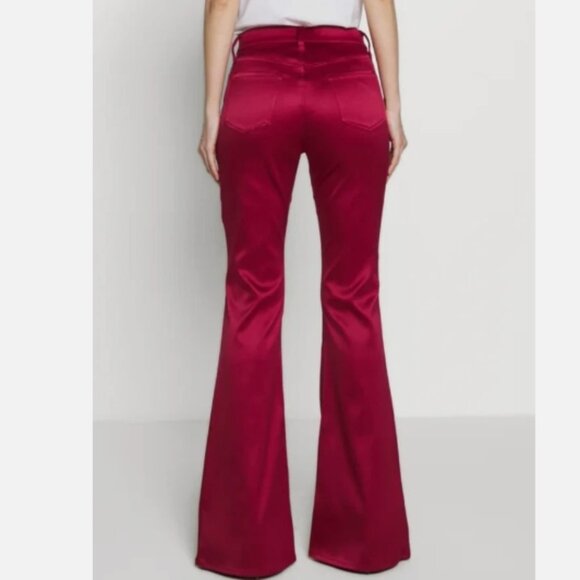 J Brand Mid-Rise Satin Flared Flat Front Pants valentina opium red 26 - Picture 8 of 8